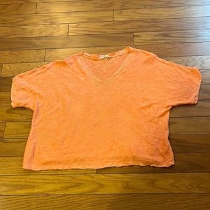 Eileen Fisher Top Womens Orange Linen Cropped Short Sleeves